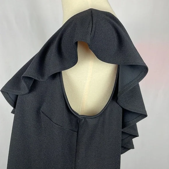 Xhilaration One Shoulder Black Side Zip Ruffle Dress - Size Large - Picture 4 of 12